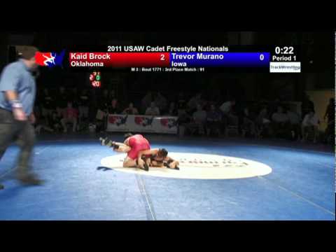 Cadet Freestyle 3rd 91 - Kaid Brock (OK) vs. Trevor Murano (IA)