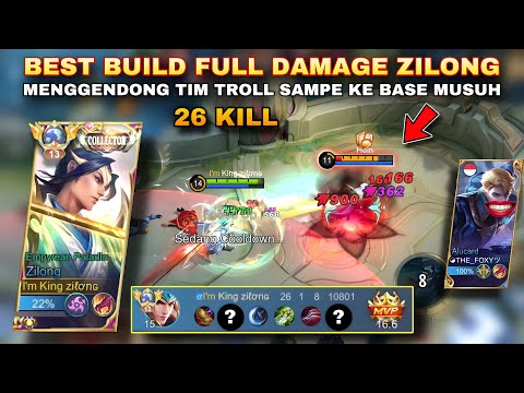 BEST BUILD FULL DAMAGE ZILONG, walaupun dapat tim troll 2 retri tetap bantai Sampe base musuh🔥| MLBB