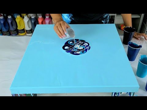 BIG BLUE  ~  Acrylic Pouring ~ Gorgeous BLUE and SILVER Fluid Art Painting