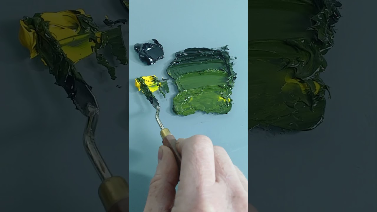 What colors do you use for muted landscape greens? 🤔 #art #colormixing #bitesized  #painting #shorts