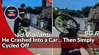 Cyclist Crashes Into Parked Car in Serangoon While Using Phone, Then Rides Away