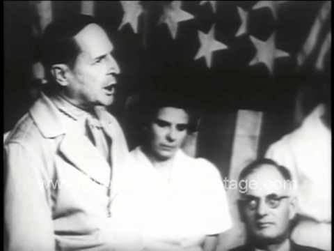 General Douglas MacArthur speech to Australian leaders after return to Philippines - stock footage