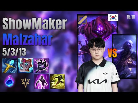 ShowMaker Mid Malzahar vs Ryze lol KR solo rank Full Game 15.18 | 쇼메이커 말자하 vs 라이즈