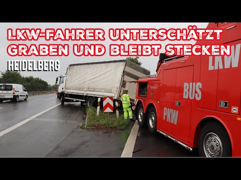 Lkw-Fahrer spricht von "Denkmal der Dummheit" 😬 - 12-Tonner bei Heidelberg  im Graben