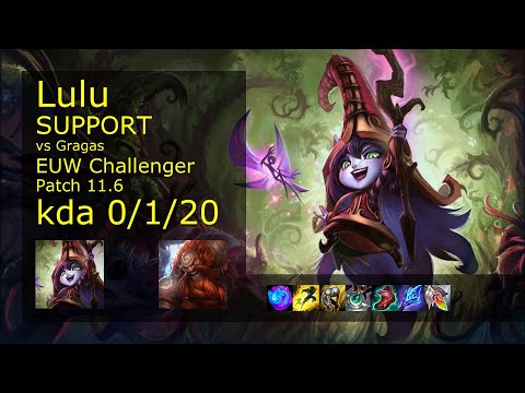 Lulu Support & Jinx vs Gragas & Tristana - EUW Challenger 0/1/20 Patch 11.6 Gameplay
