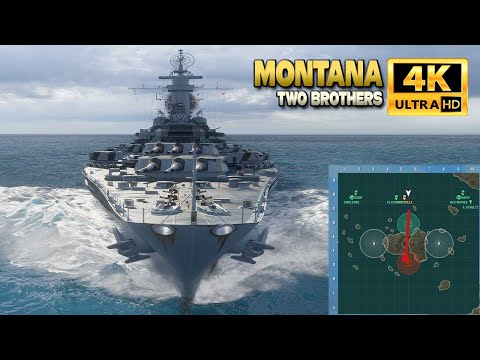 Battleship Montana: Through the middle on map Two Brothers - World of Warships