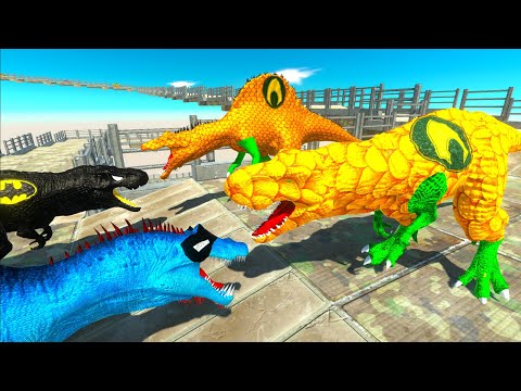 AQUAMAN T-REX & SPINOSAURUS DEATH CLIMB - Animal Revolt Battle Simulator