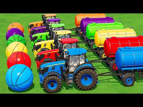TRANSPORT and LOAD TANKER & BASKETBALL WITH JOHN DEERE TRACTORS & FRONT LOADER! FS22