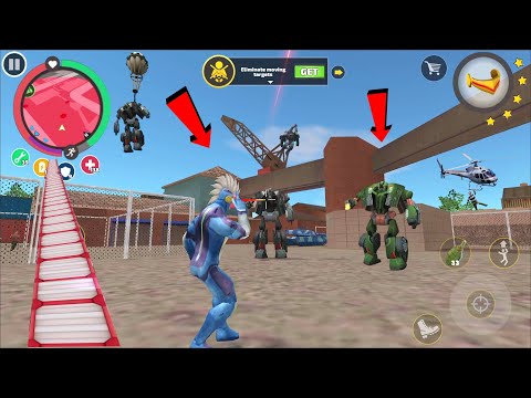 Rope Hero Vice Town (Rope Hero Fight Giant Car Robot) Laser Eyes Destroy Helicopter - Gameplay HD