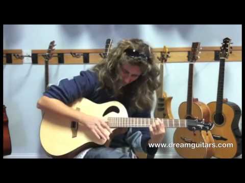 Vicki Genfan at Dream Guitars playing a Veillette 6 String Terz