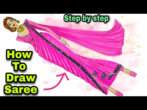 How To Draw Saree || Indian Tradition Dress Illustration || Fashion Design Sketches @Fashion7