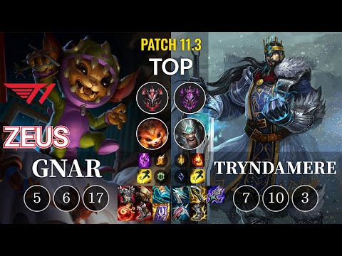 T1 Zeus Gnar vs Tryndamere Top - KR Patch 11.3