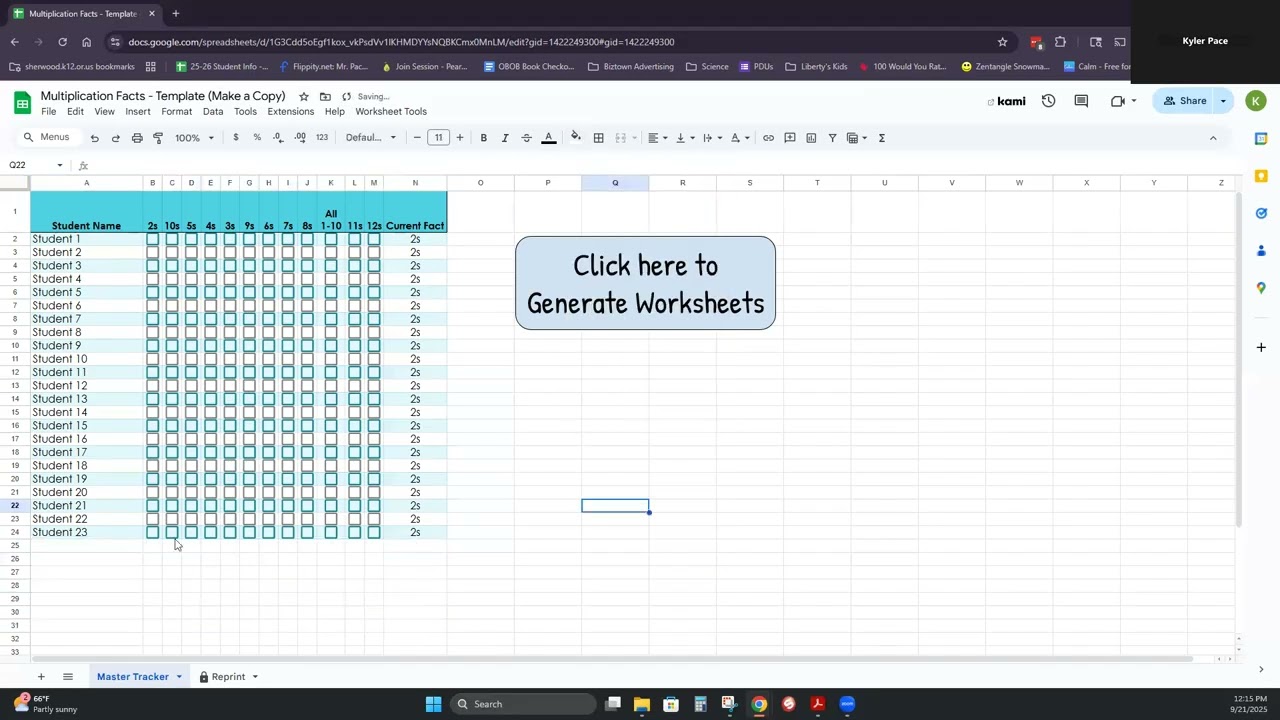 Multiplication Math Facts Generator - Basic Setup