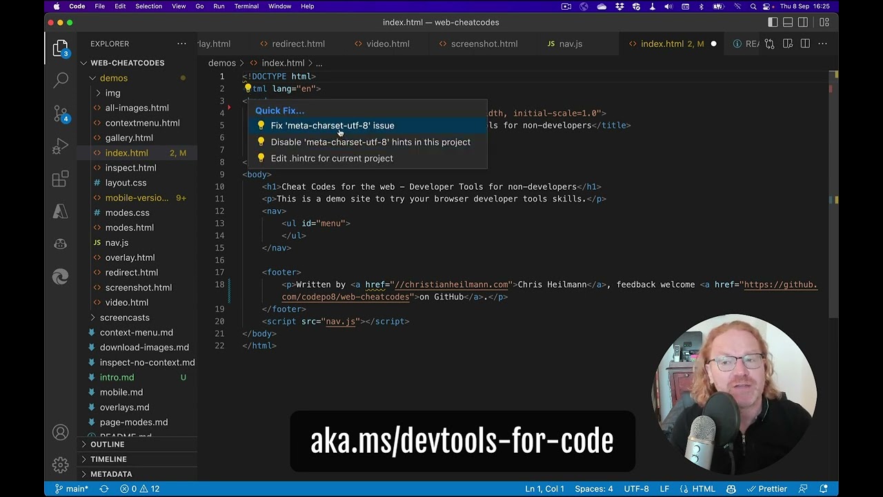 Final video of fixing issues in your code in VS Code