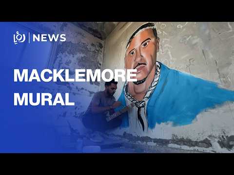 Gaza artist paints mural honoring Macklemore on building ruins Video-Thumbnail von YouTube