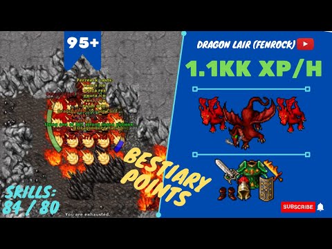 EK SOLO LVL 95+ 1.1KK XP/H - SKILLS 84/80 - BESTIARY POINTS - Dragon Lair (Fenrock) - TIBIA HUNT