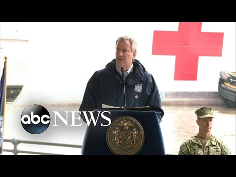 美國海軍 "舒適號 "抵達紐約市。 (The USNS Comfort arrives in New York City)