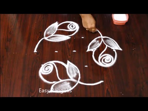 easy rose kolam rangoli design 5*3 dots