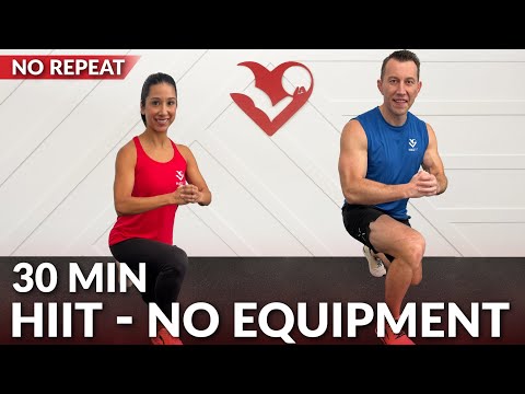 30 Min Full Body HIIT Workout No Equipment & No Repeats for Fat Loss at Home without Weights