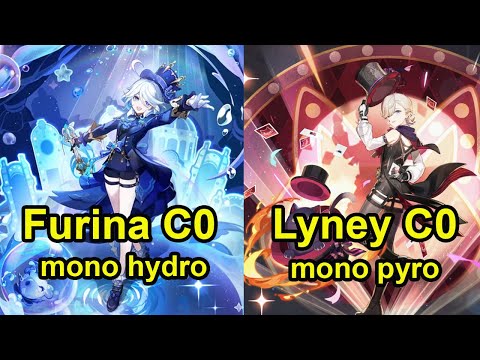 F2P Lyney C0 mono pyro & Furina Mono Hydro abyss 4.3 floor 12 genshin impact