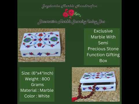 White Marble Octagon Shape Multiuse Box with Royal Look Multicolor Gemstones Inlay Work Trinket Box