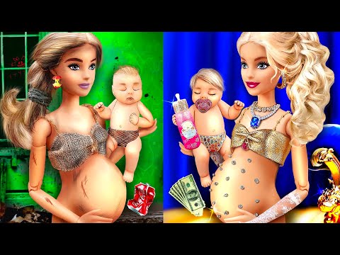 13 DIY Rich mom Barbie vs Broke mom Barbie / Pregnant Doll hacks and crafts
