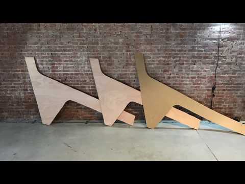 Finished hardboard backbone patterns, start of 18mm plywood cuts - Wharram Tiki 38