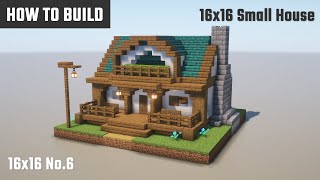 マイクラ建築：青い屋根の洋風の家の作り方。内装は図書室。16x16 No.6【Minecraft】