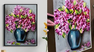 acrylmalerei schöne und einfache blumenvasenmalerei auf leinwand für anfänger | Kunstideen