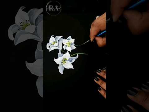 ⚪️ WHITE FLOWERS Lily / Easy Acrylic Painting #shorts #paintingtutorial #short