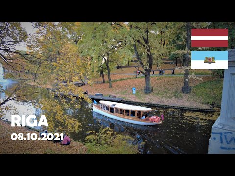 Riga, Latvia. Walking at Bastejkalna Park. 4K