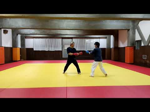 前手突きで崩し、順突きの連打で極める