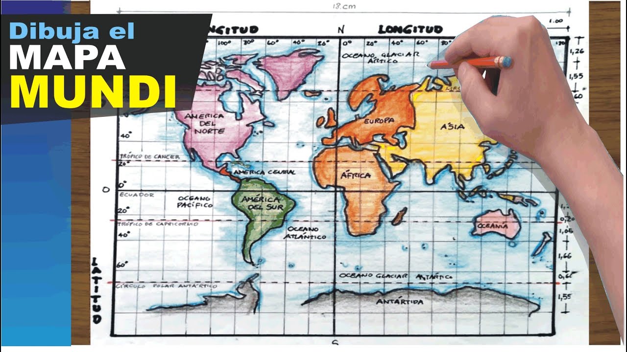 🔴👉CÓMO DIBUJAR EL MAPAMUNDI con sus nombres con paralelos y meridiano globo terraqueo Draw world map