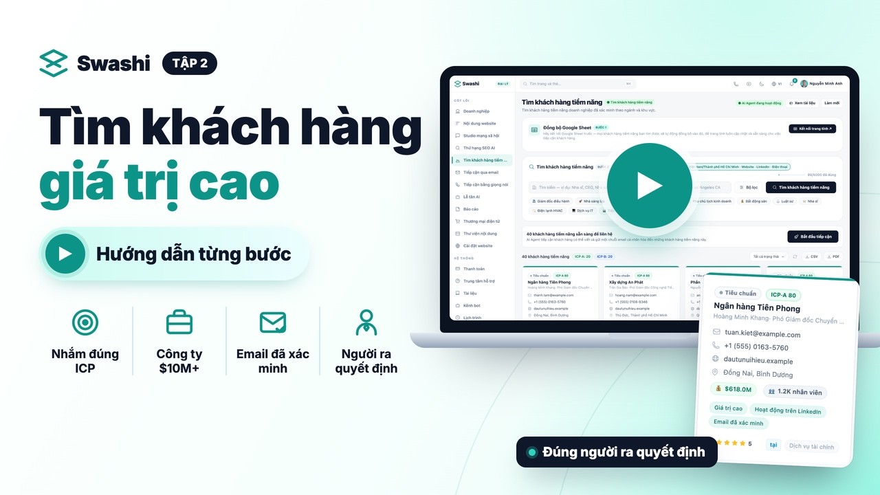 Video thumbnail — Cách tạo khách hàng tiềm năng giá trị cao, a Swashi tutorial