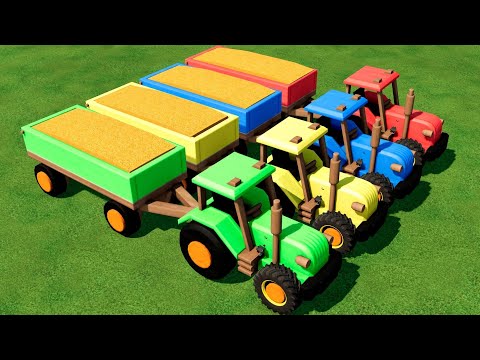 TRANSPORT, HARVEST & LOAD CORN WITH JOHN DEERE COLORED TOY TRACTORS - Farming Simulator 22