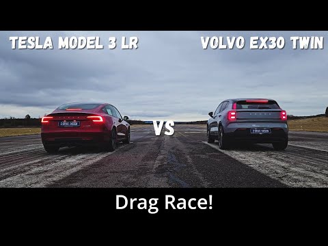 2024 Volvo EX30 Twin Motor Performance 428hp vs 2024 Tesla Model 3 Long Range 390+hp | Drag Race |4K