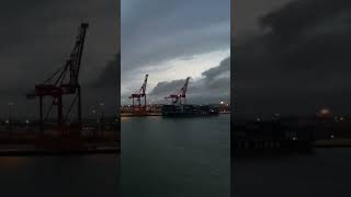 Quantum of The Seas cruise ship leaves Brisbane during a storm.