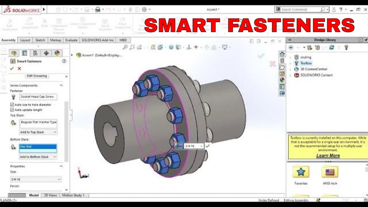 ⚡ smart fasteners solidworks  | Complex Assembly in 5 Minutes