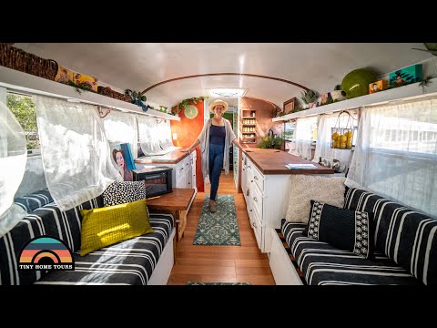 Her Beautiful Bus Conversion Tiny House - Divorce To Life On The Road