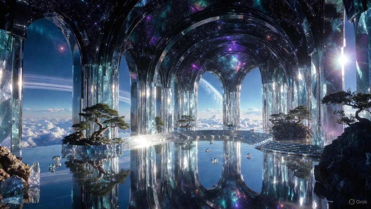 Sapphire Stellar Sanctuary | Ethereal Cosmic Realm: Floating Crystal Cities  | Cinematic 4K Fantasy