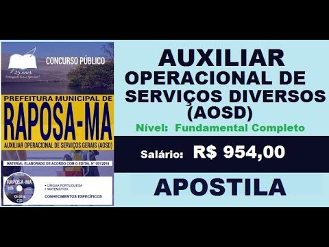 Apostila Concurso Prefeitura de Raposa MA 2018 Auxiliar de Serviços Diversos AOSD
