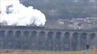 preview picture of video 'LMS 44871 & 45407 on The Tin Bath on Sun 17th March 2013 makes its way across Penistone viaduct'