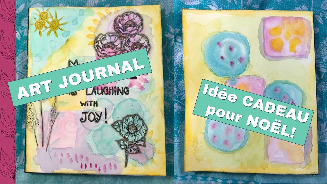 ART JOURNAL - Idée CADEAU de NOËL! AQURELLE + TAMPONS + RELIER les PAGES dans un LIVRE