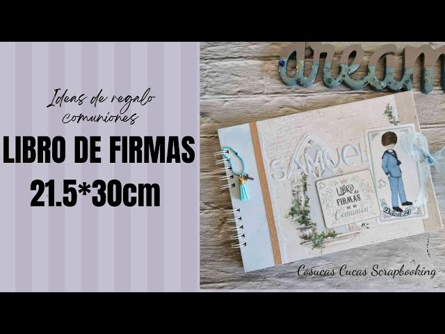 Vídeo relacionado con Libro de Comunión para Firmas Personalizado con Nombre y Fecha - Libro de Firmas y Fotos con Placa Grabada (Azul)