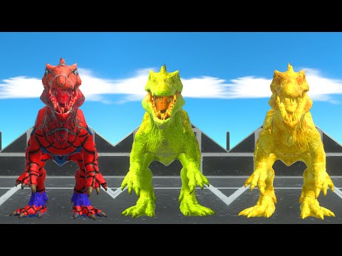 Colors Race Get a Yellow Pig - Spider Spinosaurus,Green Spinosaurus,Yellow Spinosaurus