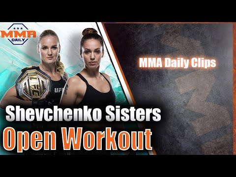 Valentina Shevchenko prepares with her sister in an open workout for her title fight against Joanna