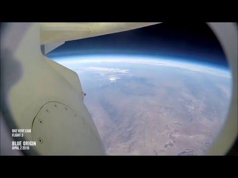 The View From The Blue Origin Rocket Booster As It Re-Enters Earth's Atmosphere And Lands