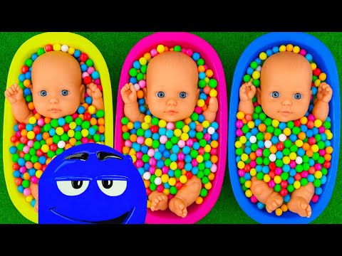 Full of 3 Rainbow BathTubs Candy with M&M's & Magic Slime Cutting Video