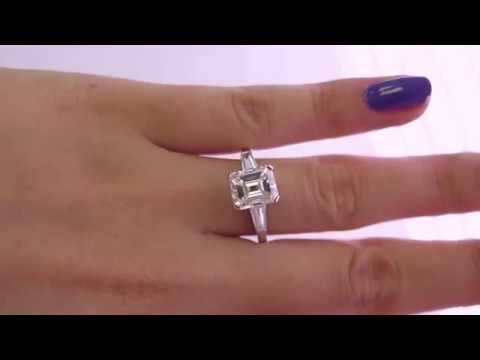 Everlasting Classic 3.53ct Emerald Cut Diamond with 2 Baguettes Platinum Ring