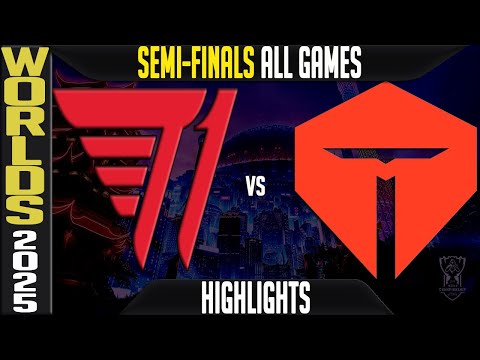 T1 vs TES Highlights ALL GAMES | Worlds 2025 Semi-Finals | T1 vs TOP Esports